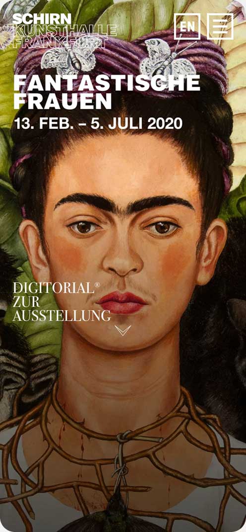 Plakat zur Ausstellung "Fantastische Frauen" mit Porträt einer Frau, 13. Feb. - 5. Juli 2020.