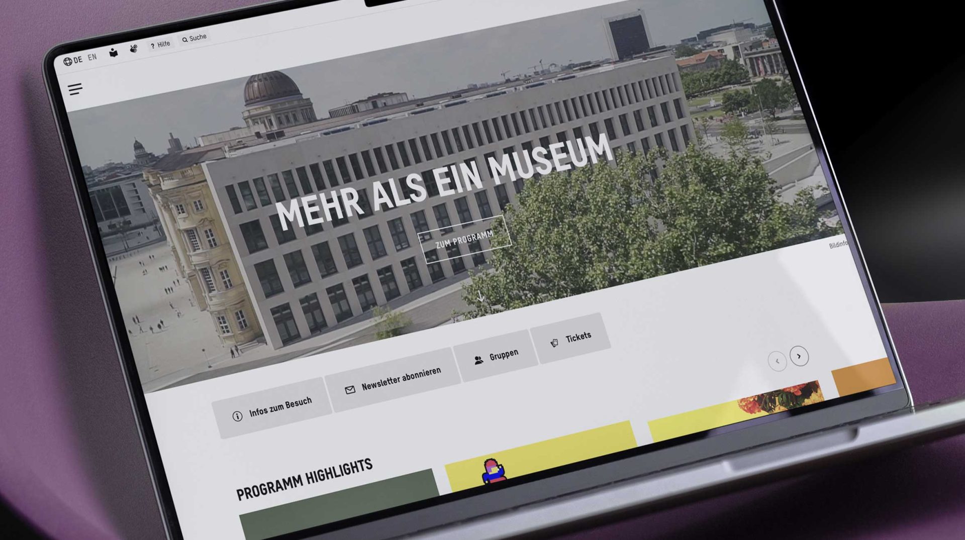 Website für ein Museum: "Mehr als ein Museum" – Infos zu Programmen, Tickets und Besuchsmöglichkeit.
