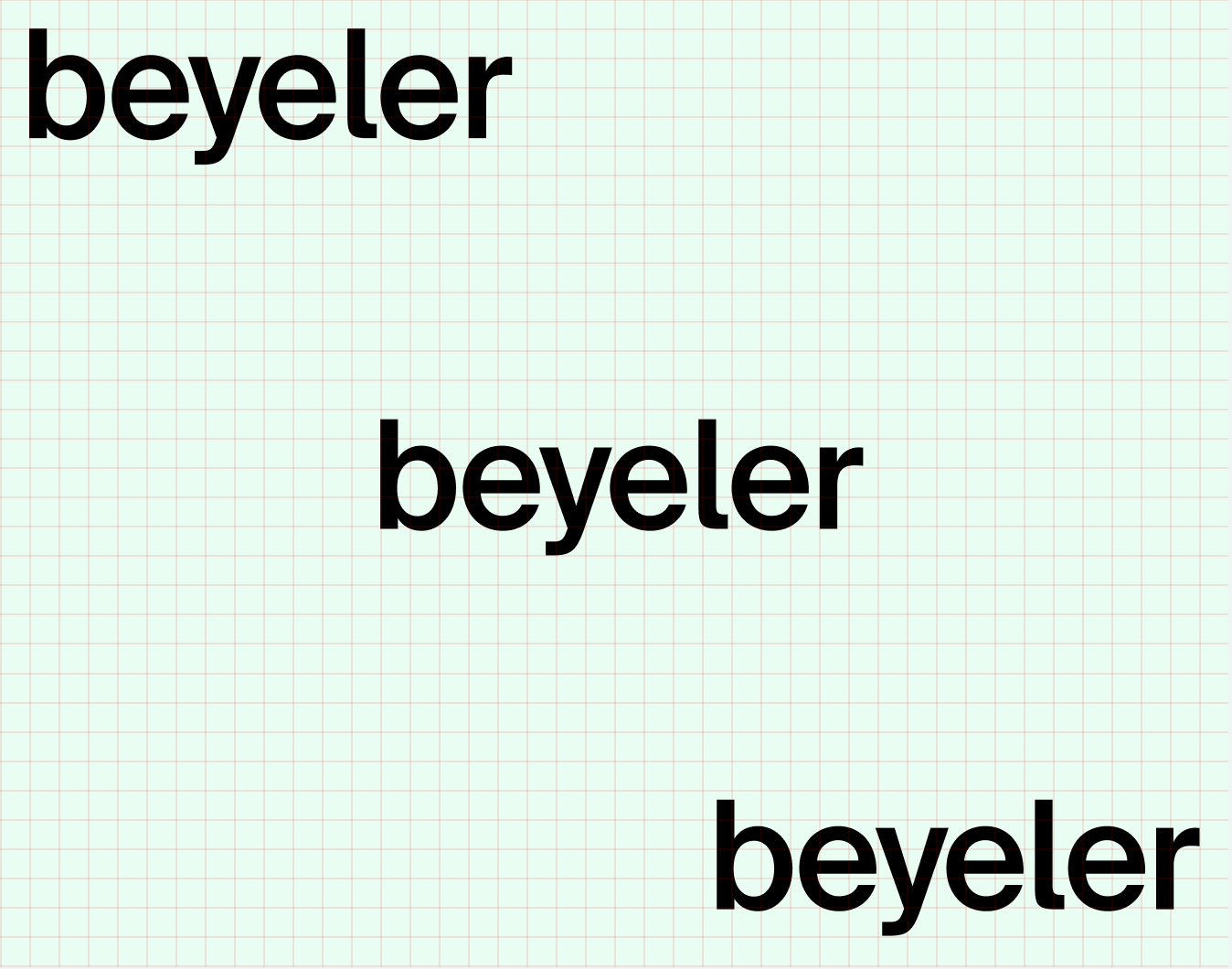 Wiederholte, große, fette Schriftzüge des Begriffs "beyeler" auf quadratischem, hellgrünem Hintergrund.