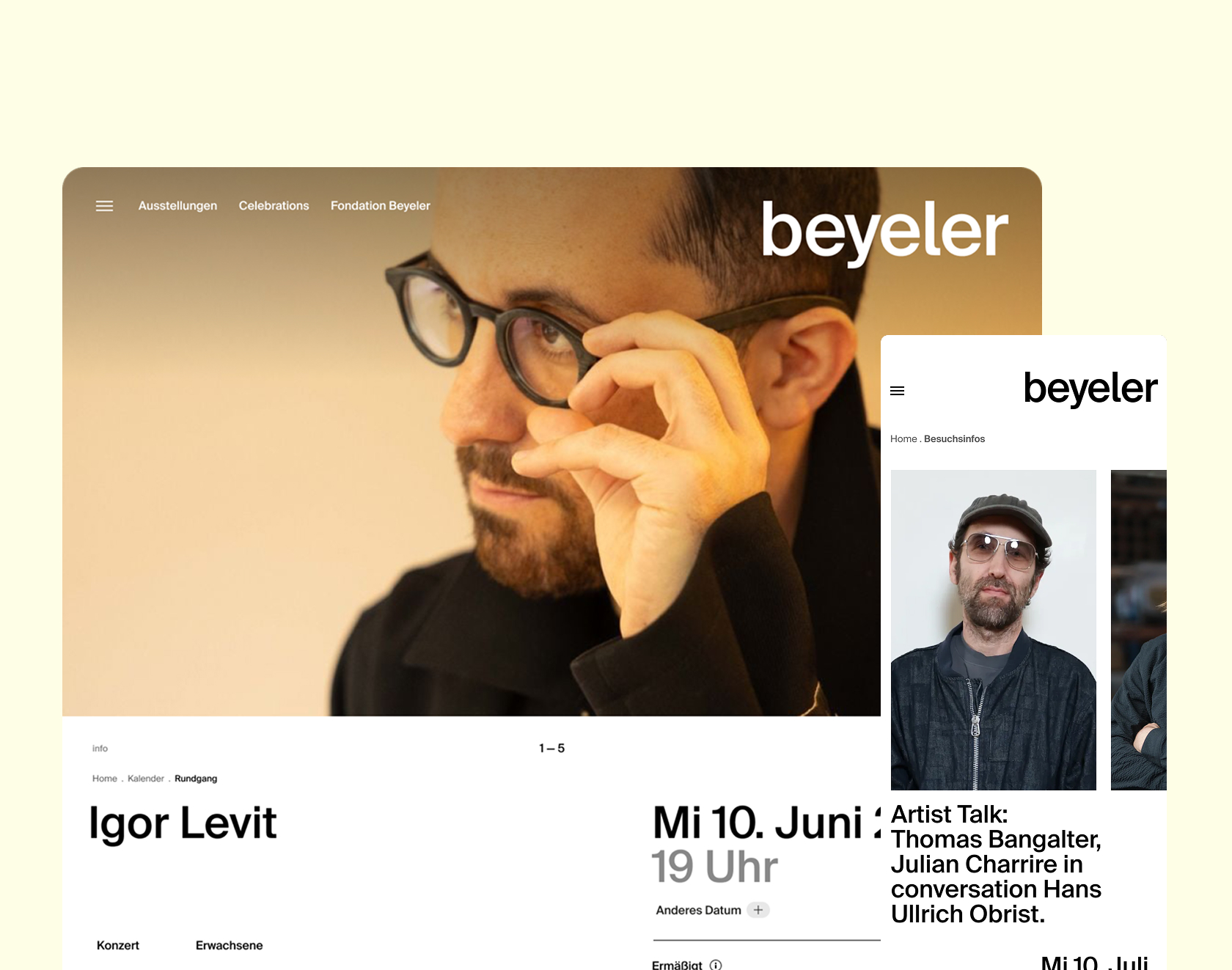 Website der Fondation Beyeler mit Schwerpunkt auf Igor Levit und kommenden Veranstaltungen.